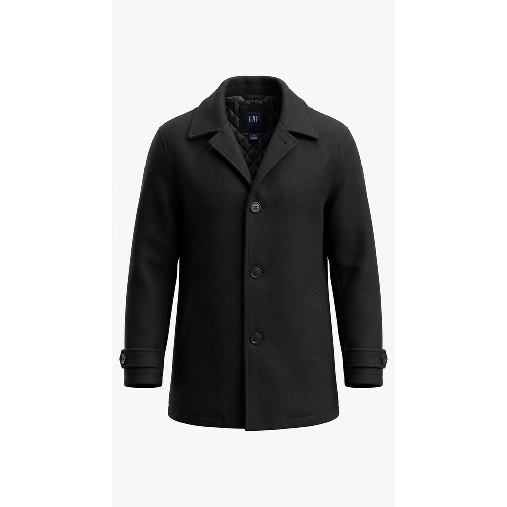 Gap Mens Black Wool Blend Quilted Lined Car Coat Jacket Large RN 54023